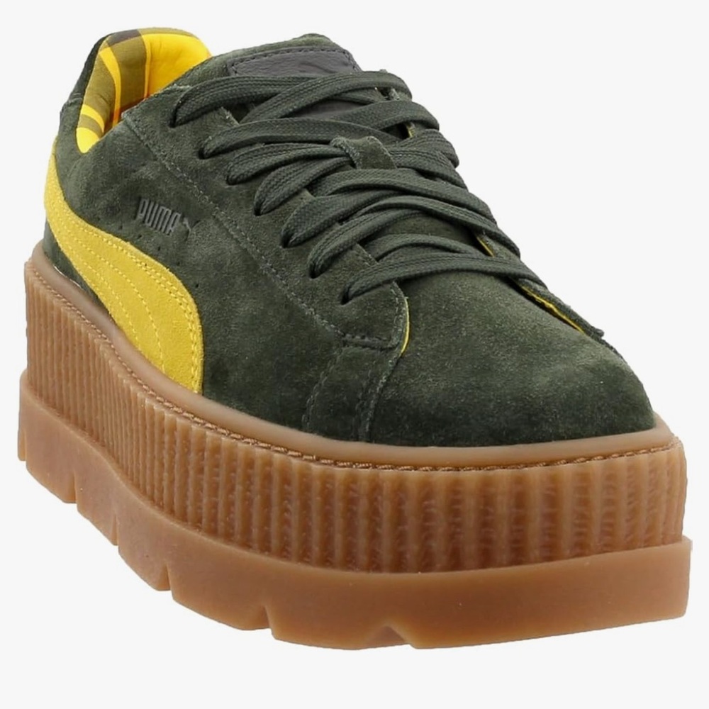 Puma Women's Suede Platform Sneakers - Olive Green and Yellow